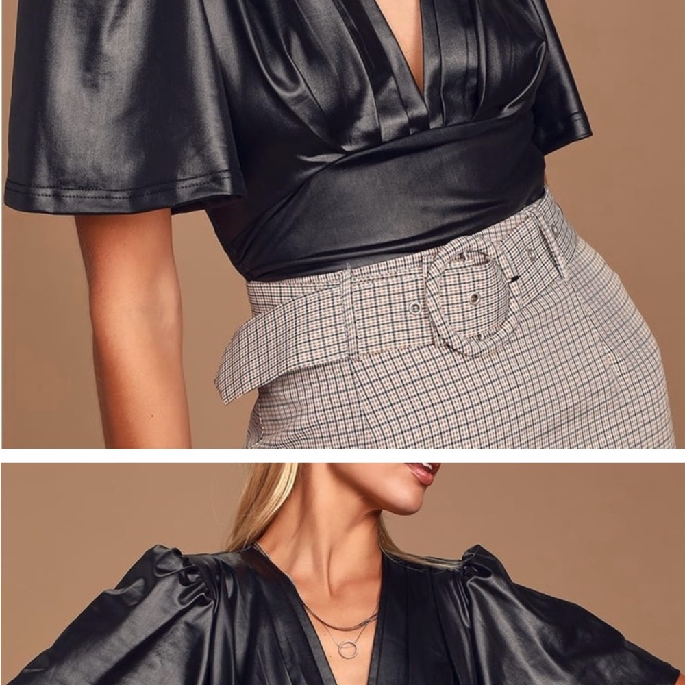 Lulu’s Black faux leather plunge neck top